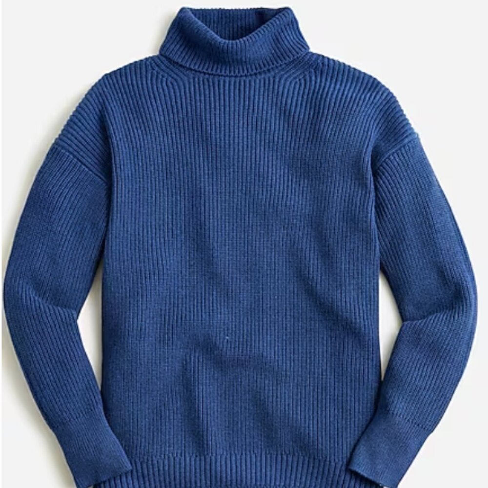 JCREW Ribbed Cotton-blend relaxed turtleneck sweater in blue, Size M